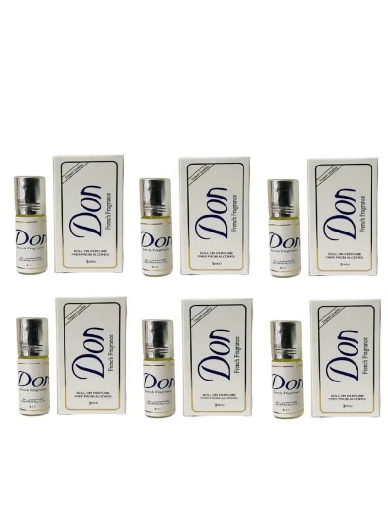 Pack of 6 French Fragrance Roll On Perfume Free From Alcohol - 2.5 ml x 6